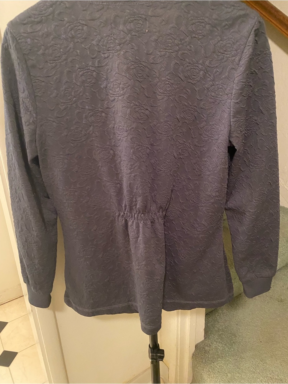 koi Navy gray V-Neck Button Front Textured Cardigan pockets size small - Picture 9 of 9